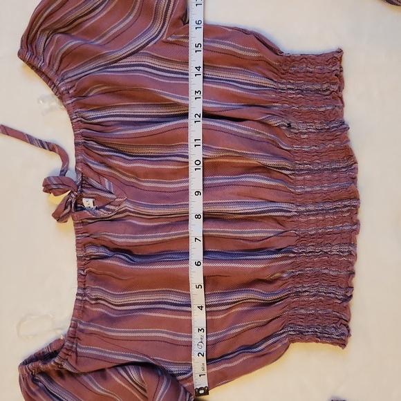 Aeropostale, Off The Shoulder,  Longsleeve, Purple, Striped, Smocked Cropped Top - Picture 8 of 8